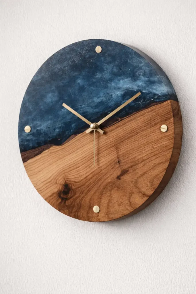 Handgefertigte Wanduhren aus Holz und Epoxidharz von NordicHarz