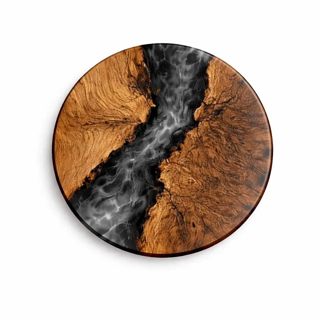 Handgefertigte Wanduhr aus massivem Holz mit grauem Epoxidharz – NordicHarz