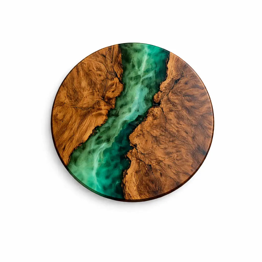 Handgefertigte Wanduhr aus massivem Holz mit grünem Epoxidharz – NordicHarz