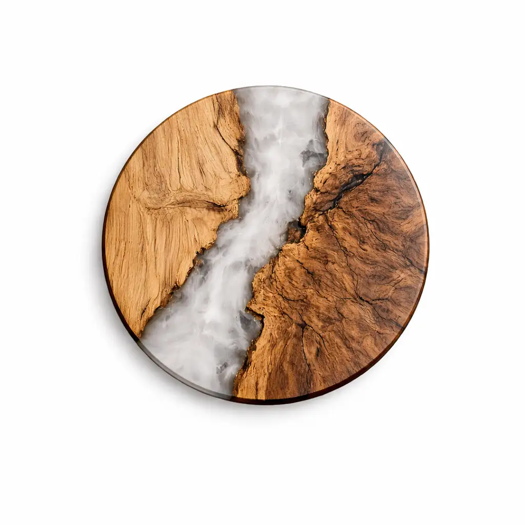 Handgefertigte Wanduhr aus massivem Holz mit weißem Epoxidharz – NordicHarz